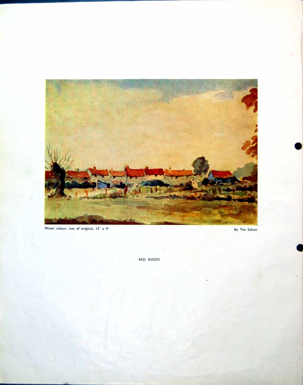 Antique Old Print Red Roofs Editor Row Houses Oxen Carrara Js Sargent 1943
