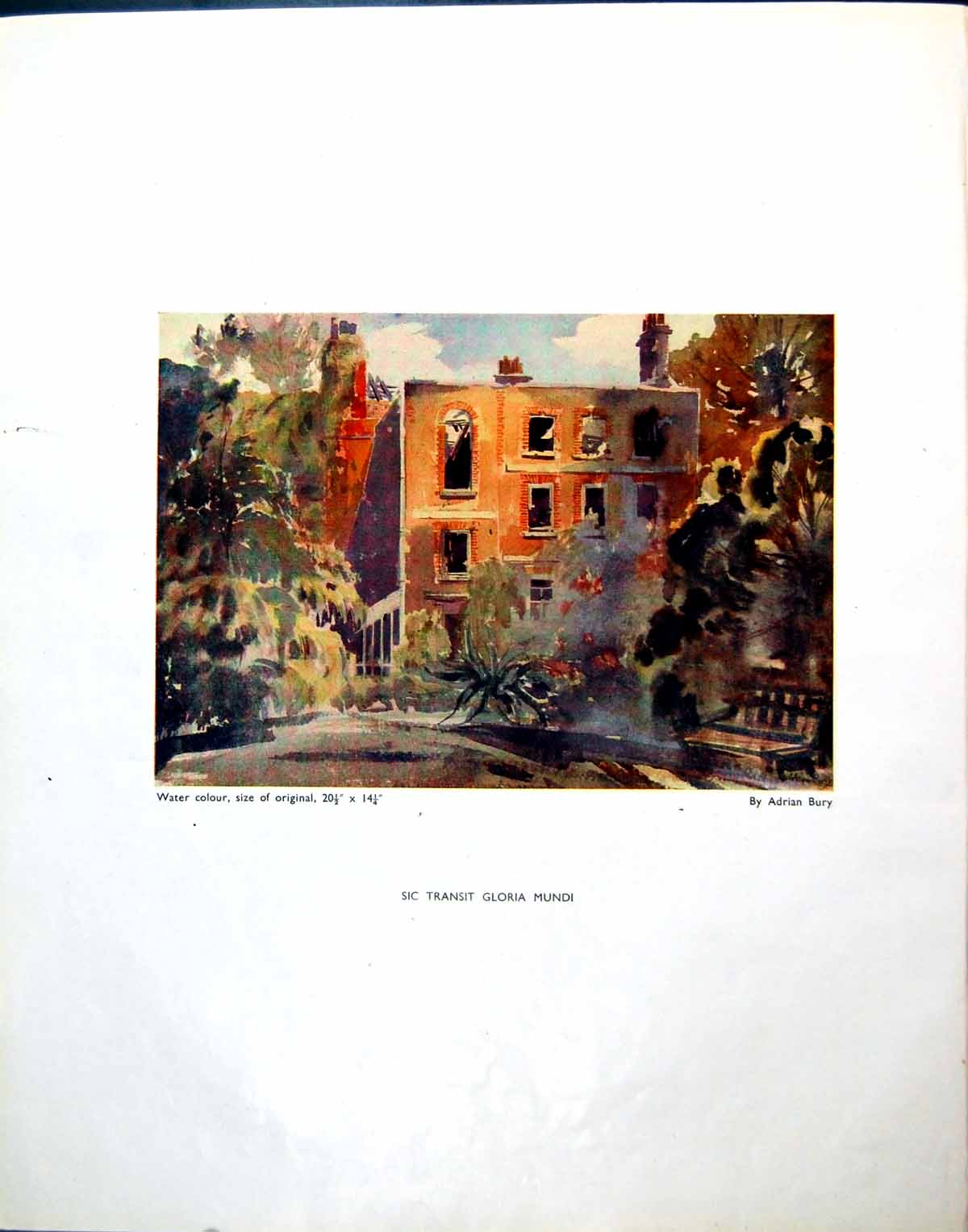 Antique Old Print Sic Transit Gloria Mundi Adrian Bury Winter Isleworth 1944