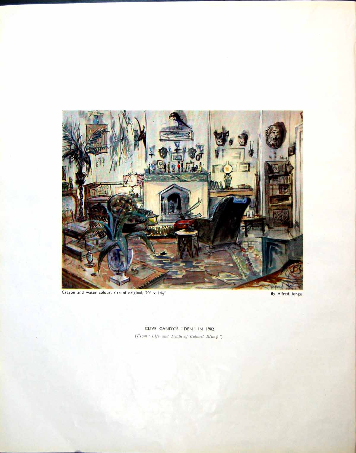 Antique Old Print Clive Candy'S Den A Junge Sketch Emergency Water Tank 1944