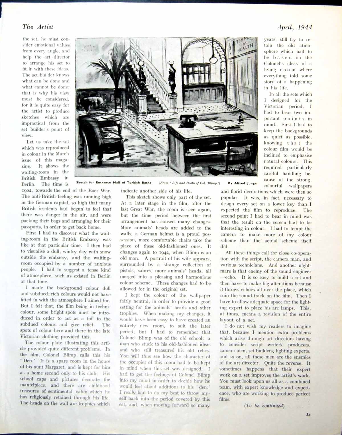Old Print Sketch Entrance Hall Turkish Baths A Junge Roman Cartoon 1944 20th