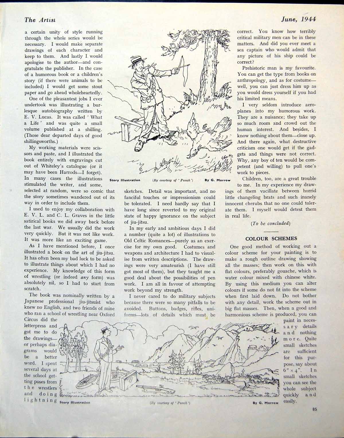 Antique Print Story Illustration Courtesy Punch Morrow Westering Sun 1944 20th