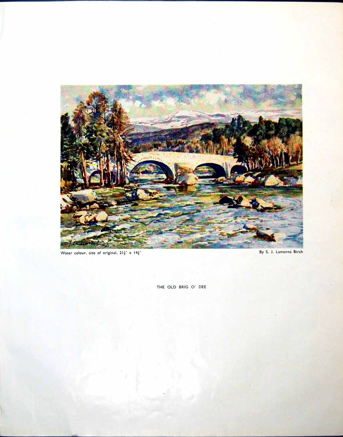 Antique Old Print Brig O' Dee Sjl Birch Winter'S Song Fisherman'S Rest 1944