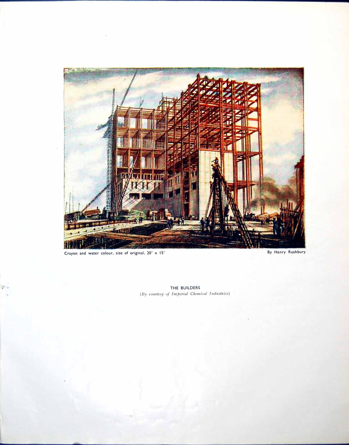 Antique Print Builders Henry Rushbury First Skecth For Wood Engraving 1944