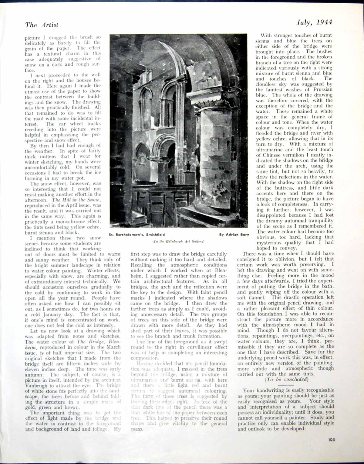 Old Print St. Bartholemew'S Smithfield Adrian Bury Detail Stonework 1944 20th