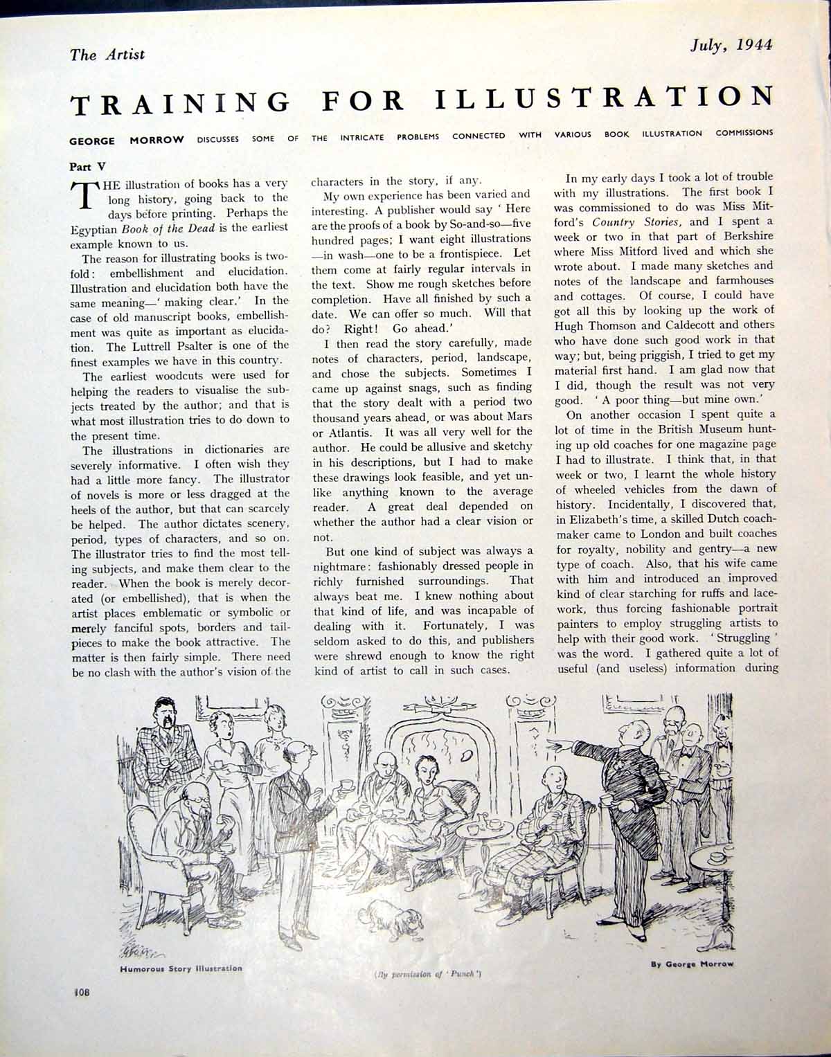 Antique Print Humorous Story Illustration Morrow Pen Drawing Carreno 1944 20th