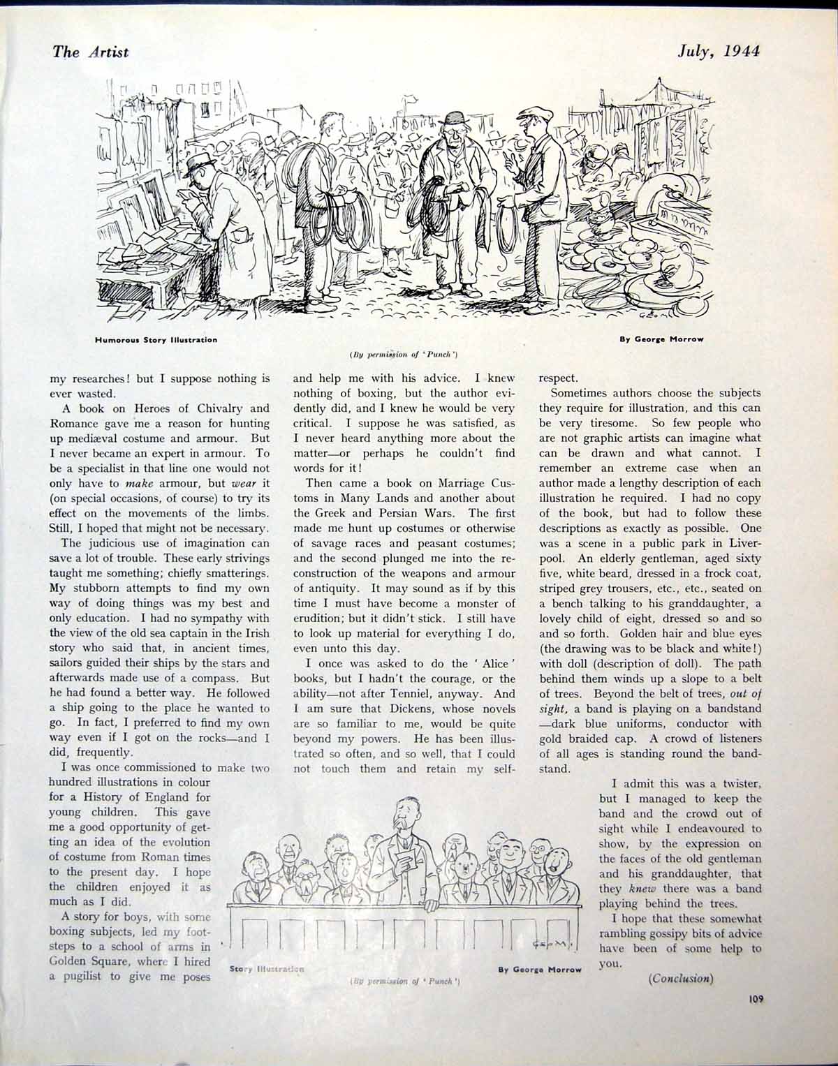 Antique Old Print Humorous Story Illustration Morrow Flowers Ac Ince 1944 20th