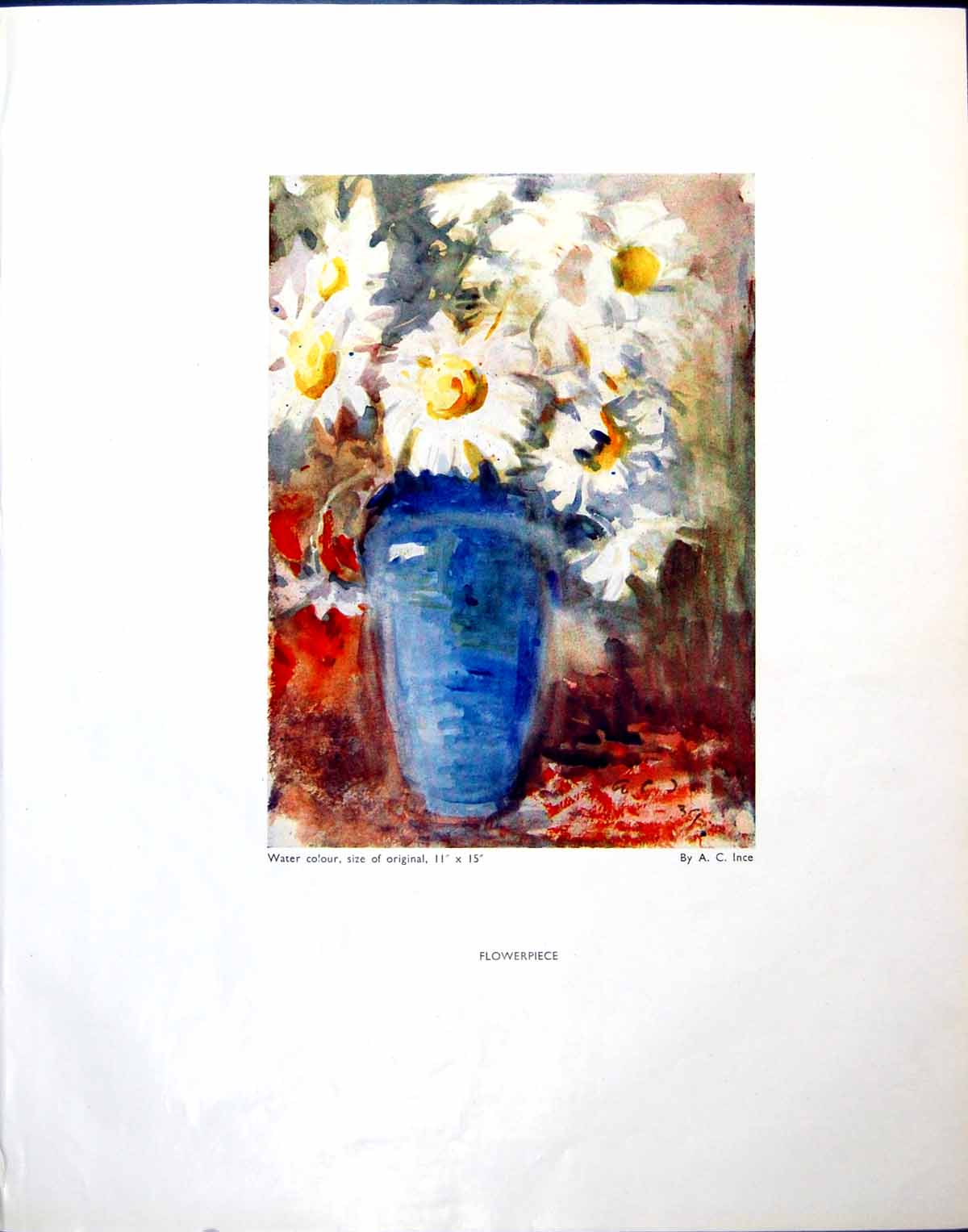 Original Old Vintage Print Flowerpiece A C Ince Second Piece The Vase 1944