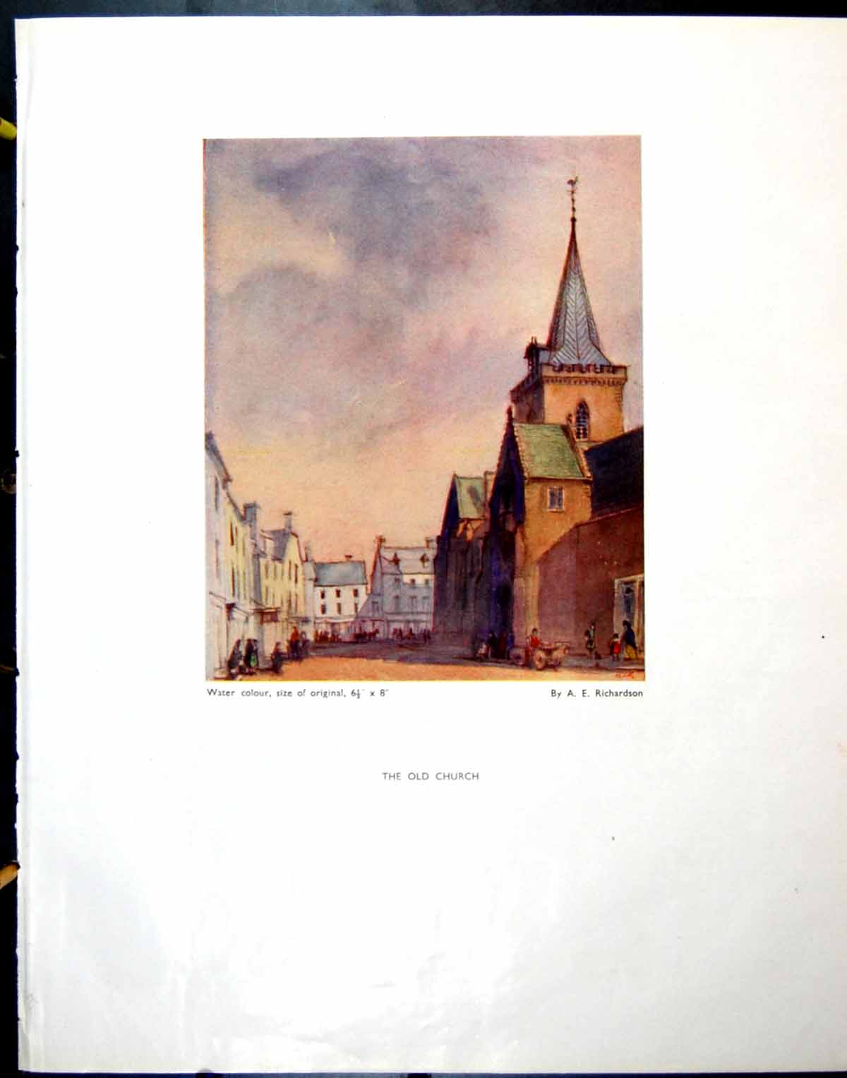 Original Old Vintage Print The Church Ae Richardson Market Place Alnwick 1944