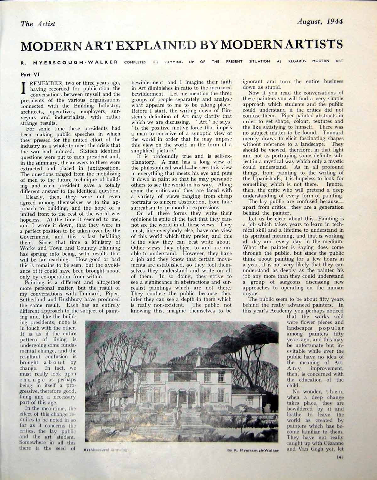 Old Vintage Print Architectural Drawing R Myrescough-Walker Modern 1944 20th