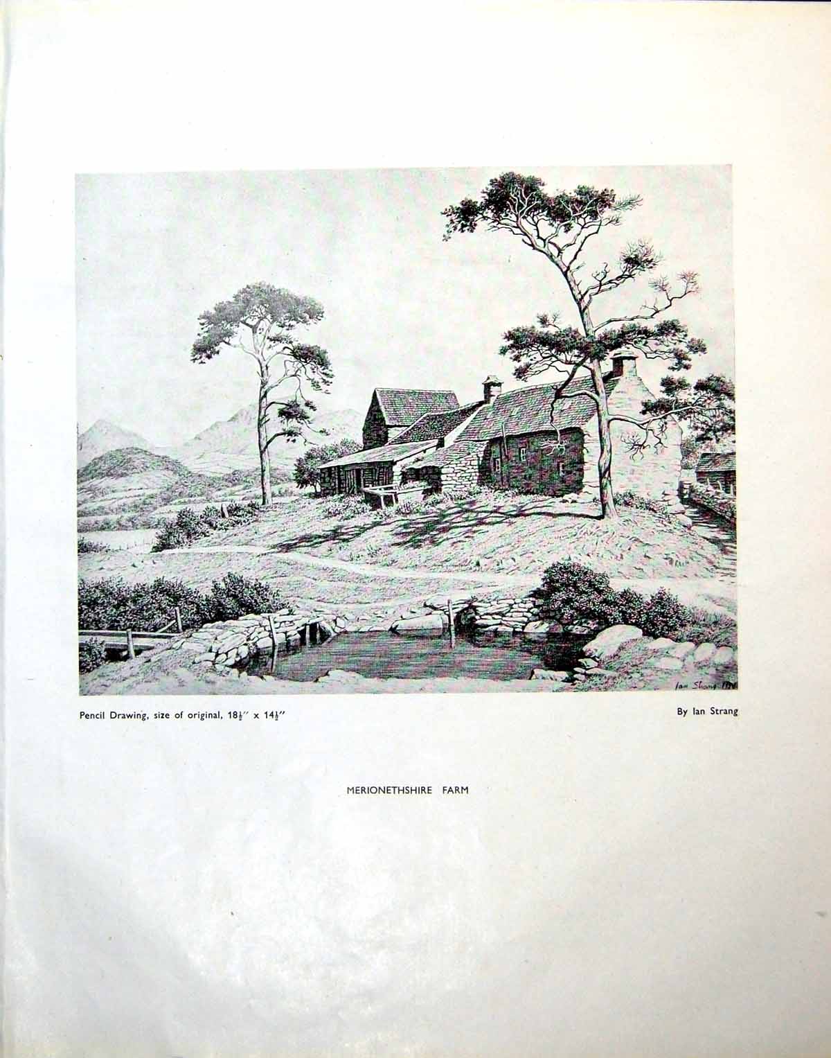 Antique Old Print Merionethshire Farm Ian Strang Phoebe Lane Wavendon 1944