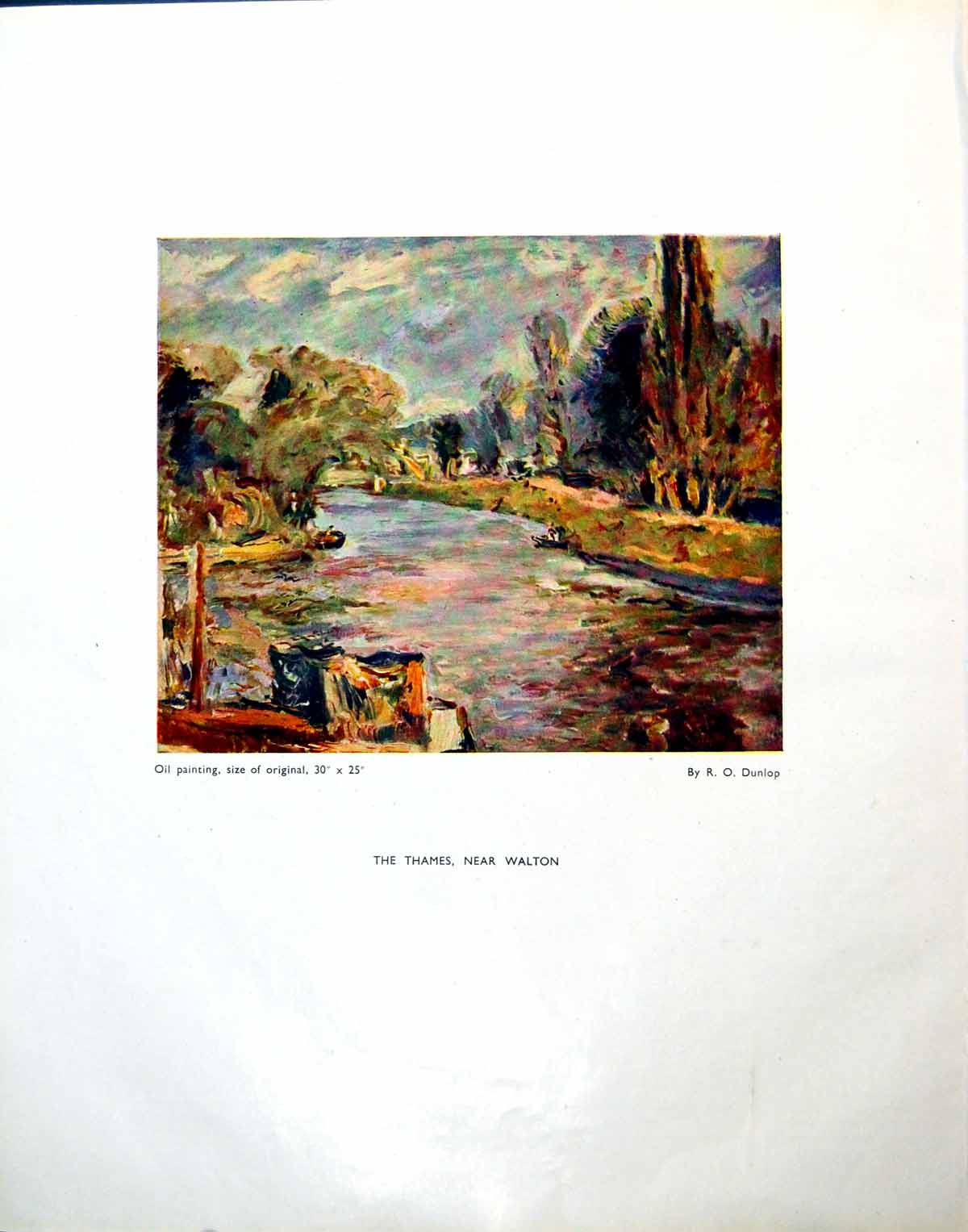Antique Old Print Thames Near Walton Ro Dunlop Earth Child E Kennington 1944