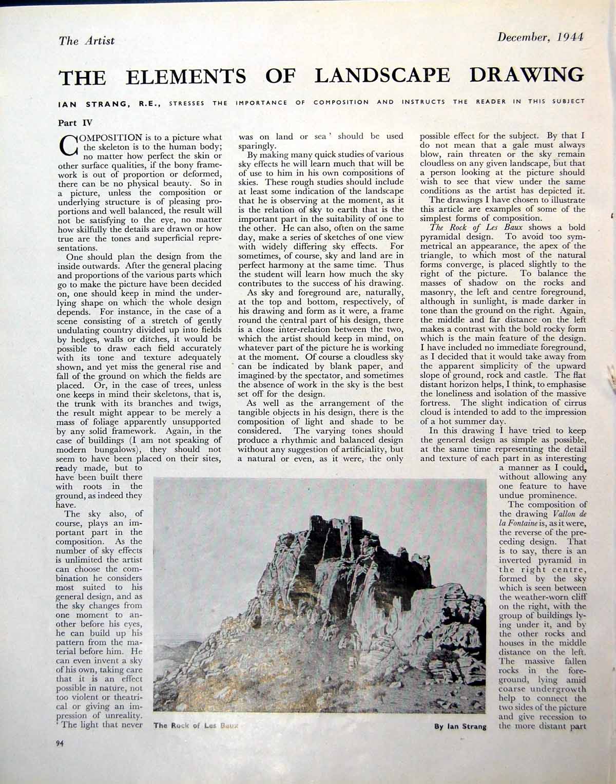 Antique Old Print The Rock Les Baux Ian Strang Landscape Rock Formation 1944