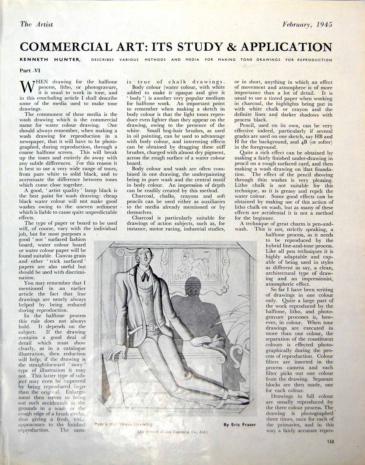 Old Pen Wash Drawing Eric Fraser Charcoal Lilian Hocknell Child 1945 20th