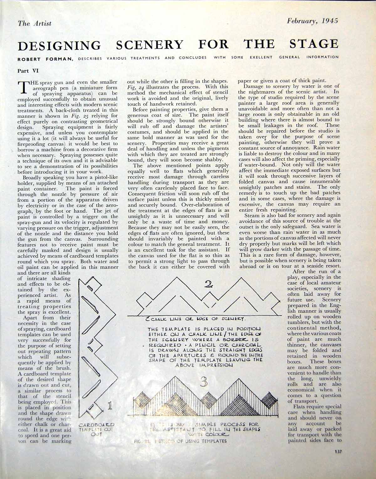 Original Old Vintage Print Method Using Templates Design For A Backcloth 1945