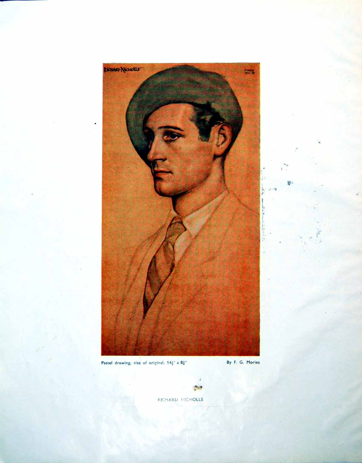 Old Vintage Print Portrait Richard Nicholls Beret Tie By Fg Mories 1946 20th
