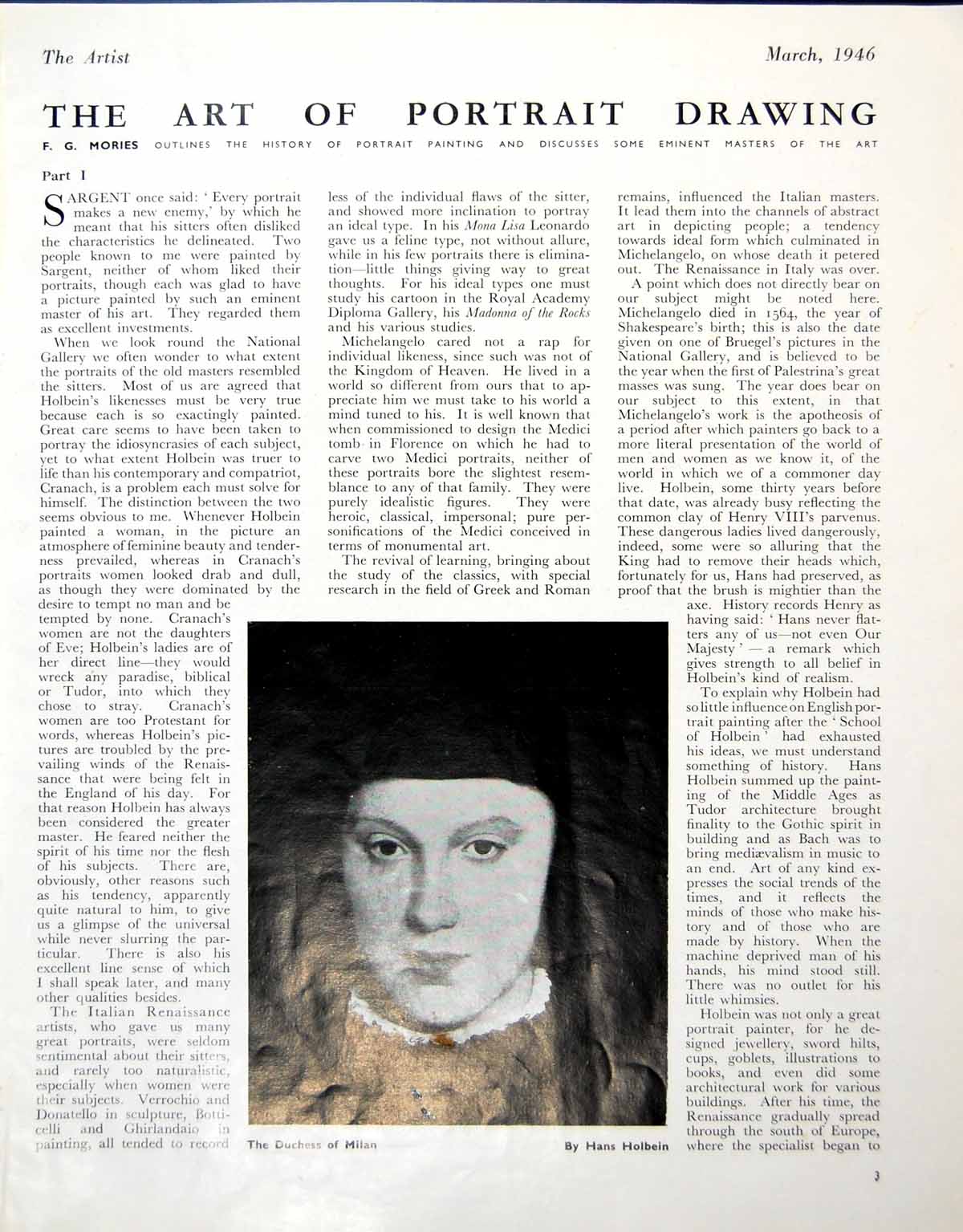 Antique Print Duchess Milan Hans Holbein Thomas Gainsborough Daughter 1946 0