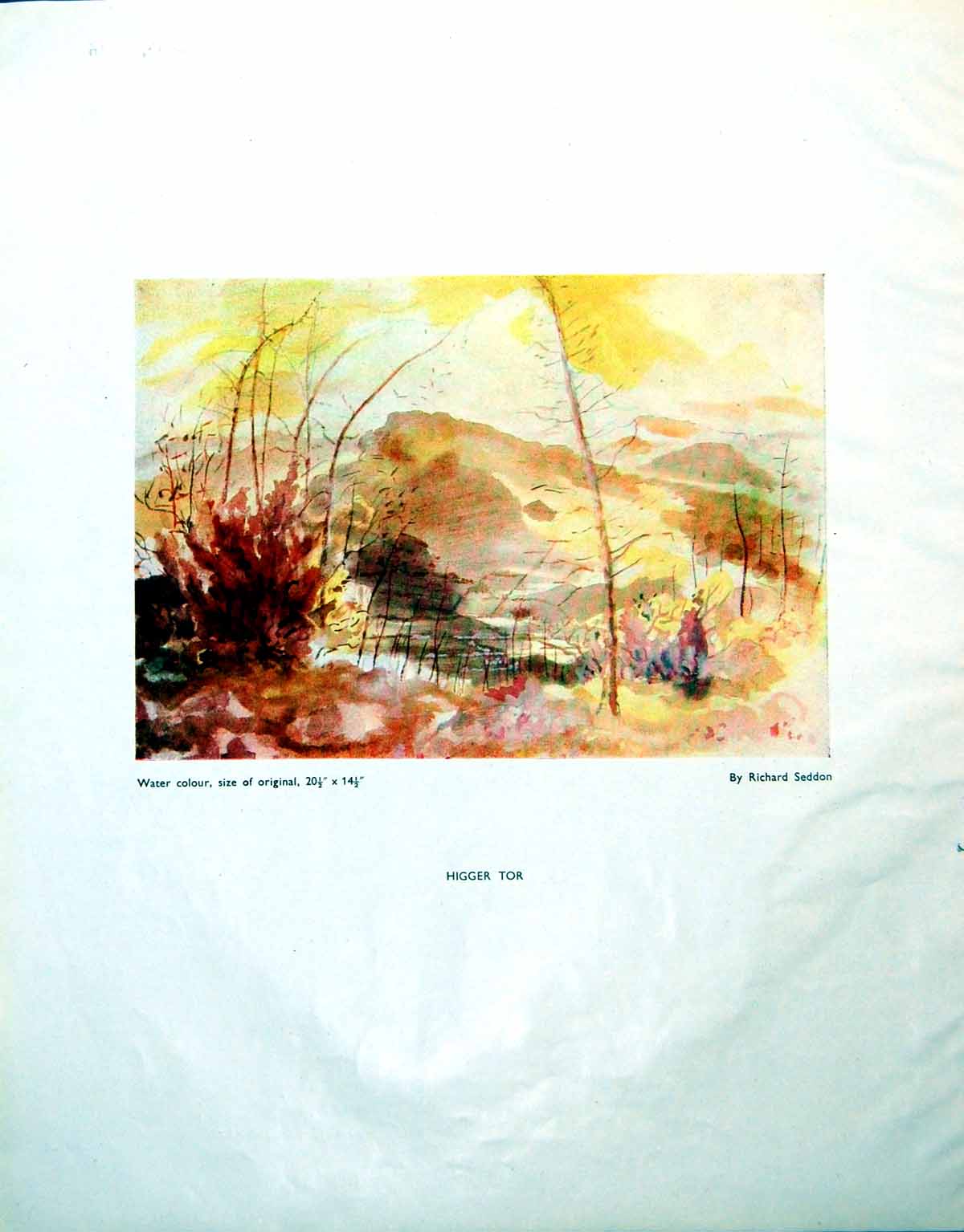 Old Print Higger Tor Richard Seddon The Empty House Trees Landscape 1946 0 20th