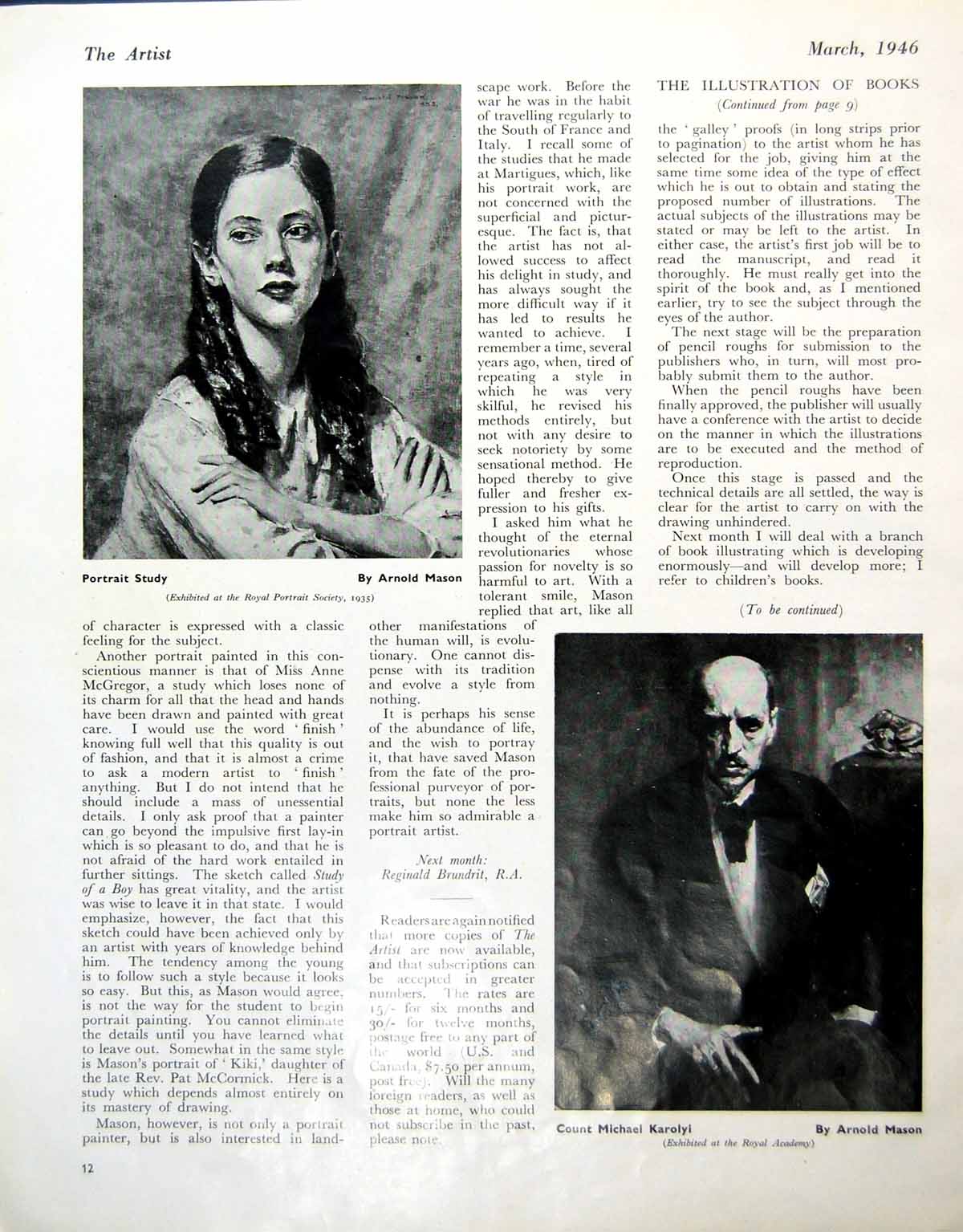 Old Portrait Study A Mason Count Michael Karolyi Self-Portrait 1946 0 20th