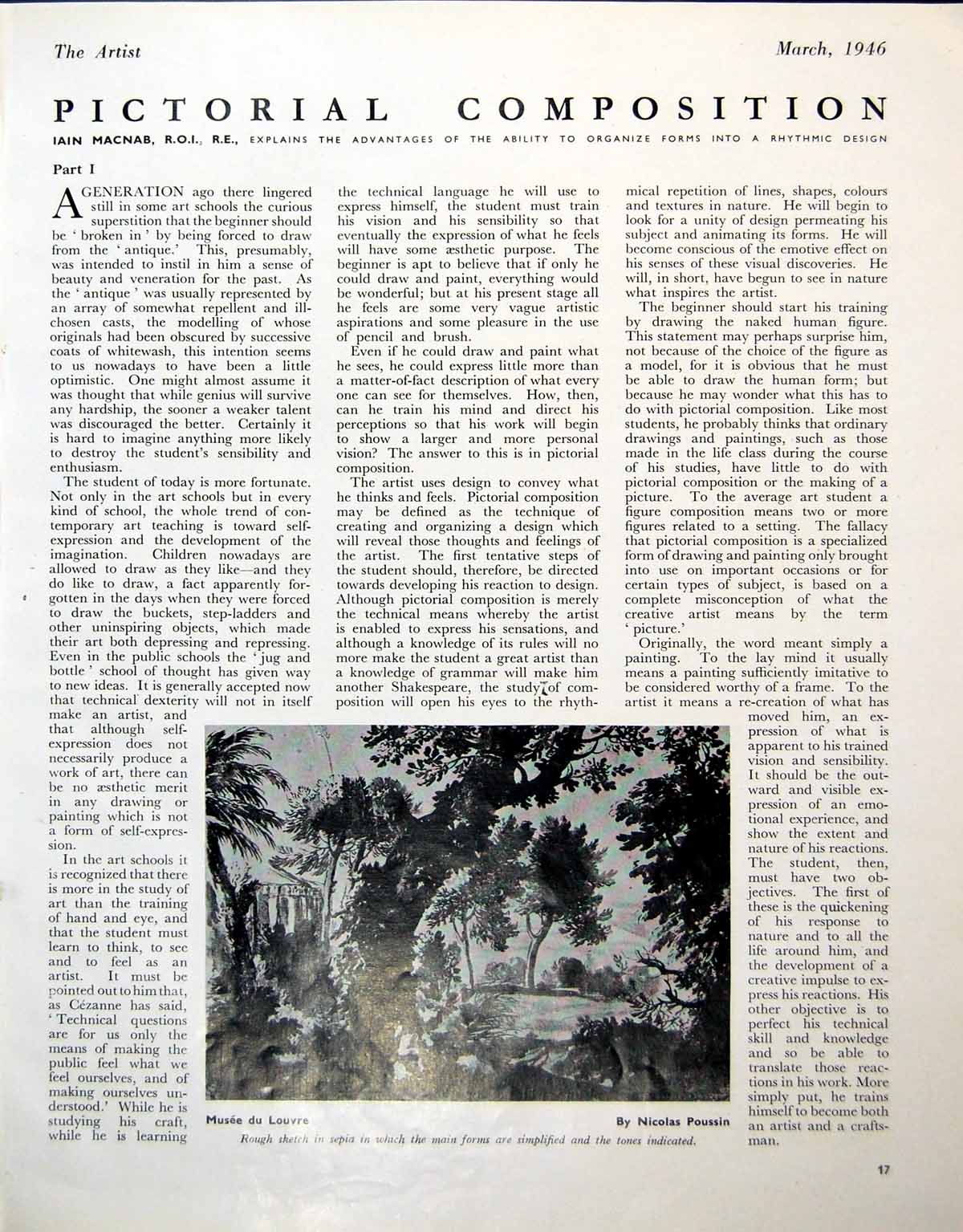 Antique Old Print Musee De Louvre Nicolas Poussin Country Land S Brien 1946 0