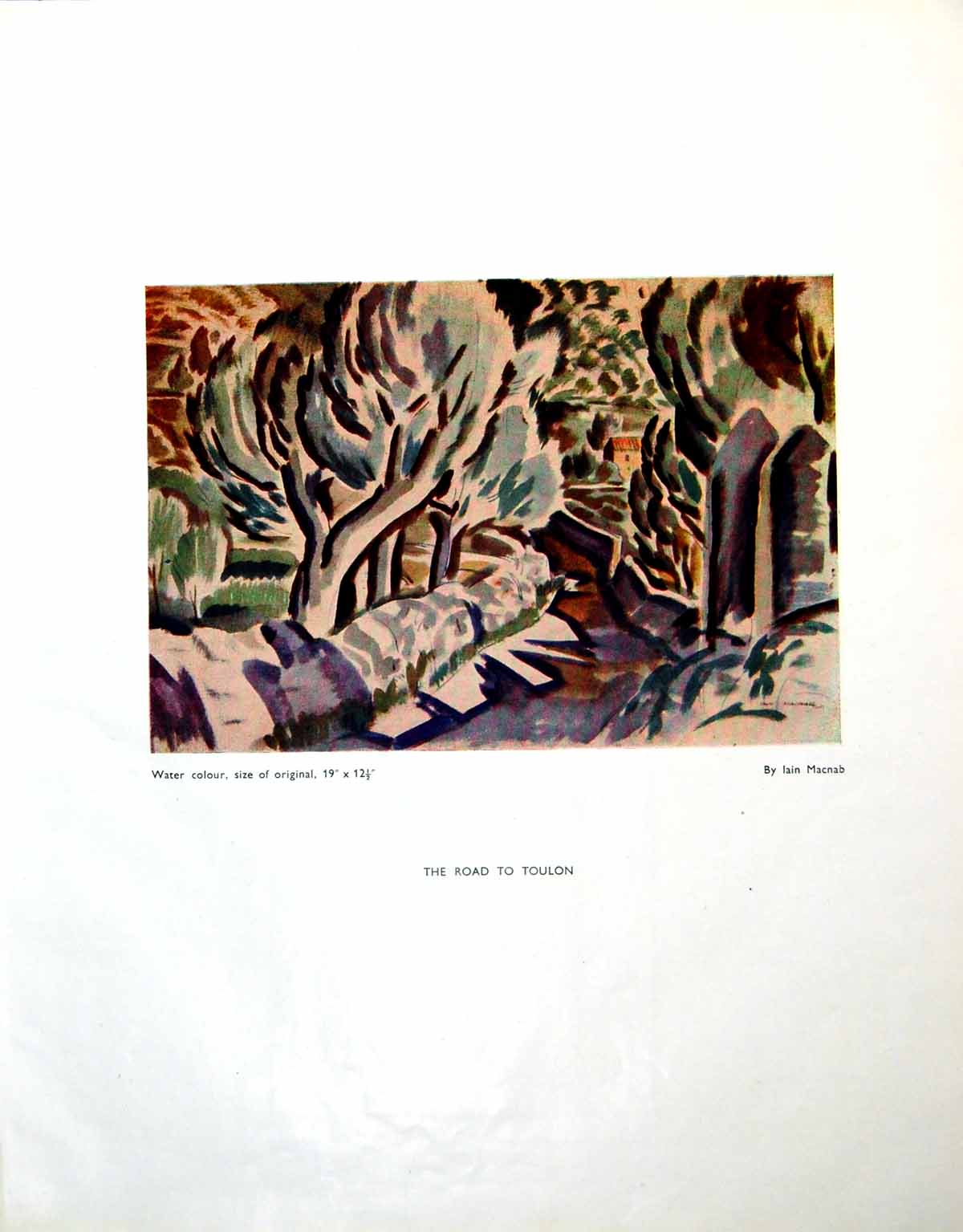 Antique Old Print Road To Toulon I Mcnab Trees Drawing Church R Forman 1946 0