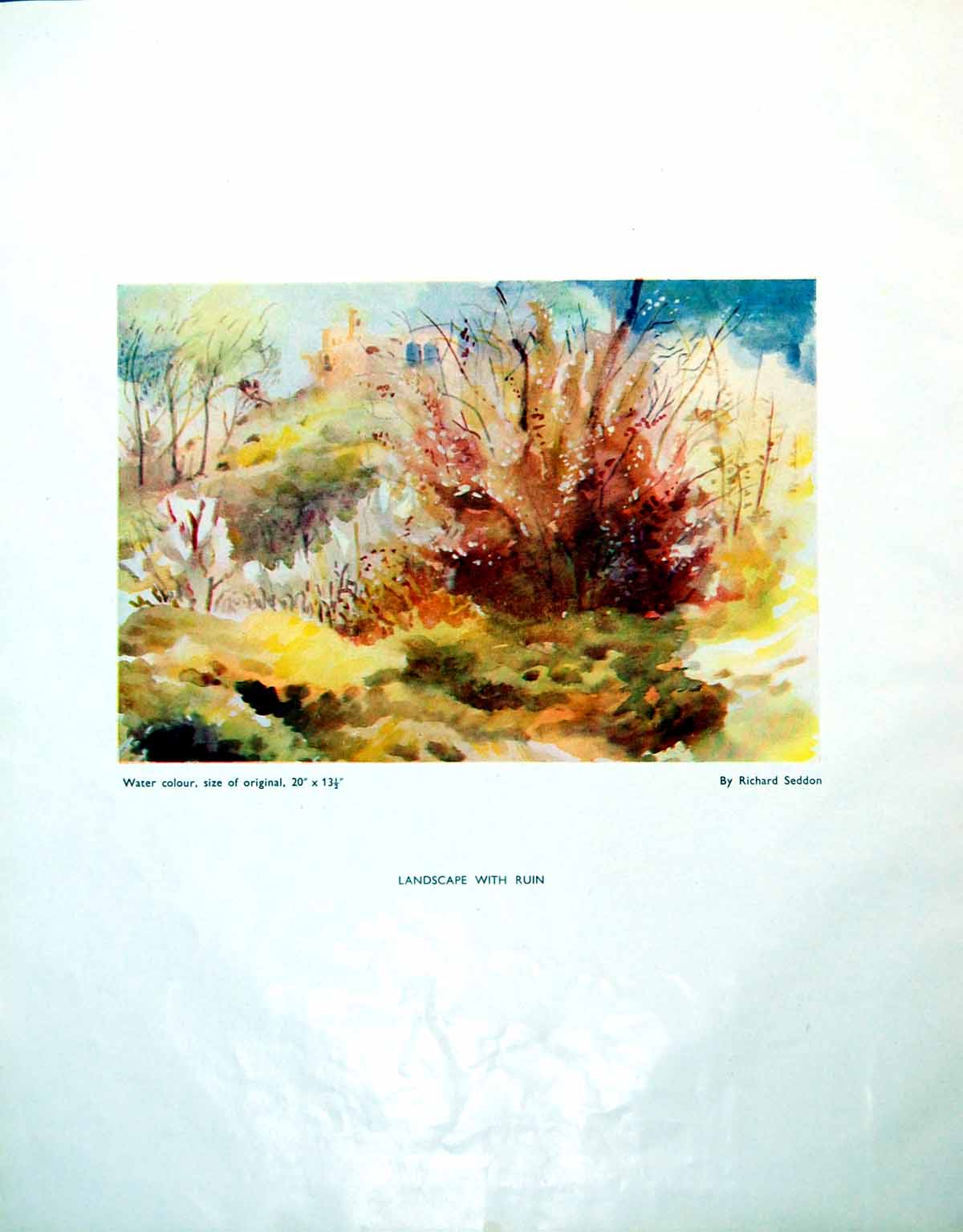 Original Old Vintage Print Landscape With Ruin Richard Seddon Ivied Tree 1946 0