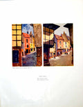 Antique Old Print Street Scene Student Sketch Repainted Version People 1946