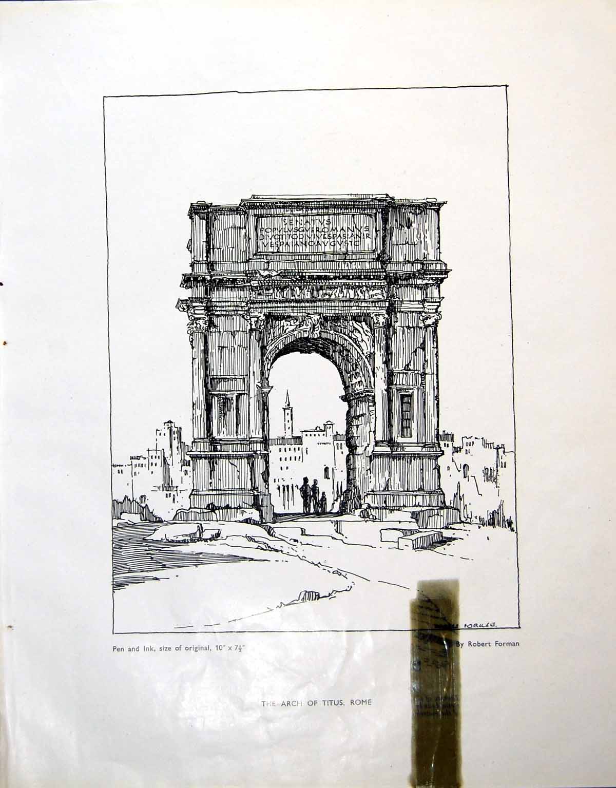 Antique Old Print Damaged Arch Titus Rome R Forman Textures In Pen Line 1946 0