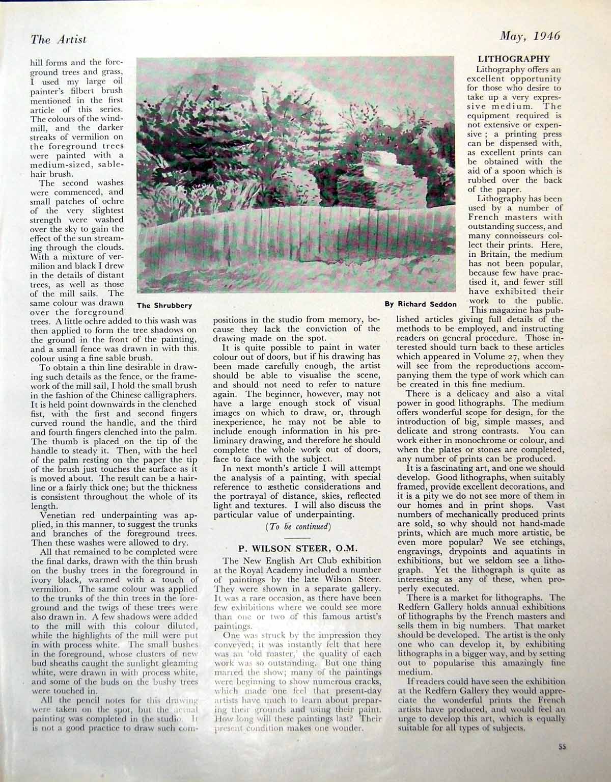 Old Vintage Print Shrubbery Richard Seddon Garden Fence Bushes Trees 1946 20th