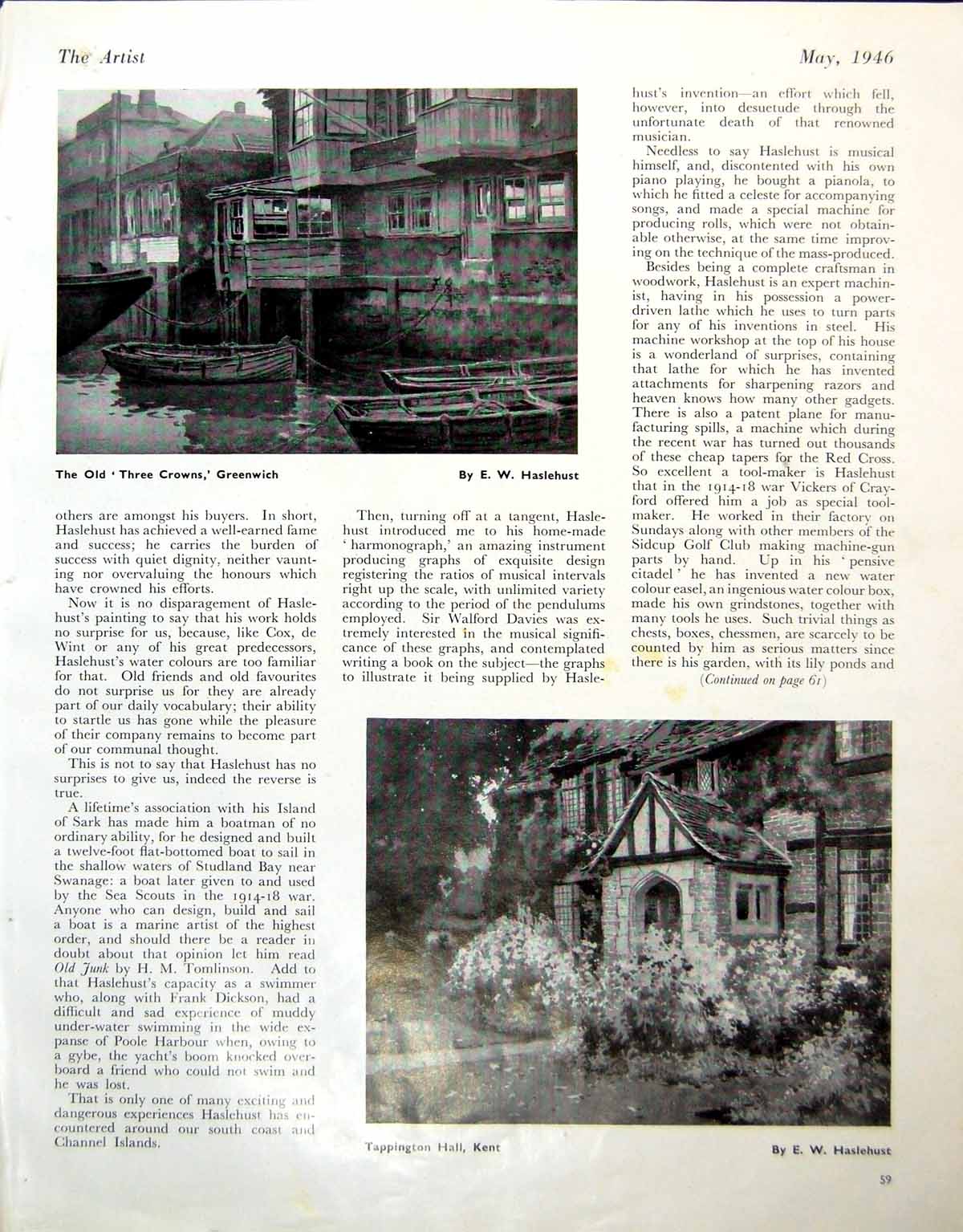 Old Vintage Print Three Crowns Greenwich Tappington Hall Kent Tiger 1946 0 20th