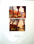Antique Old Print Winter Afternoon Rural Scene Student Sketch Repainted 1946