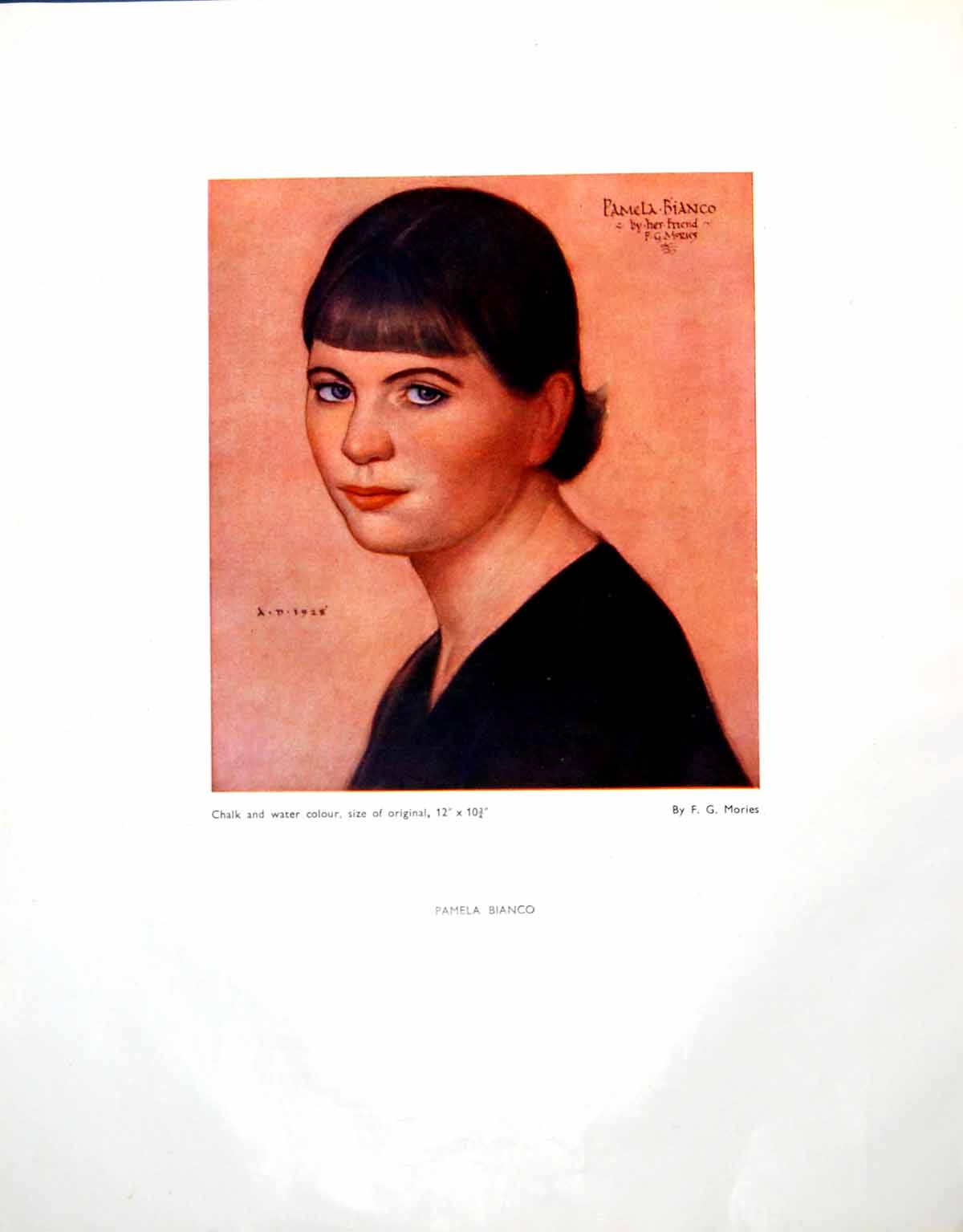Antique Print Pamela Bianco Portrait Woman Fg Mories Chalk Watercolour 1946