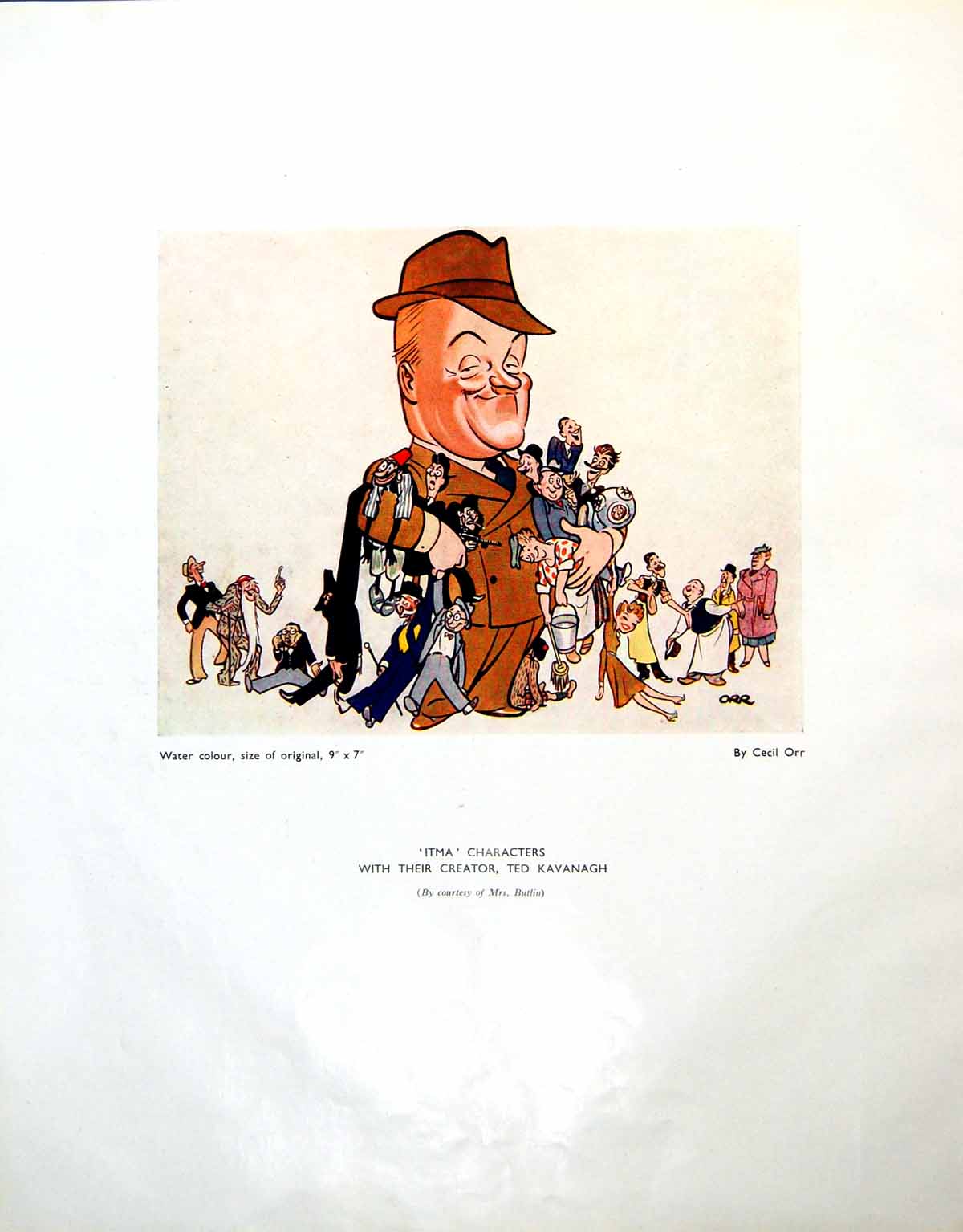 Antique Old Print Itma Characters With Creator Ted Kavanagh Cecil Orr 1946 20th