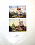 Antique Old Print Wrotham Mill Student'S Sketch Repainted Windmill Trees 1946