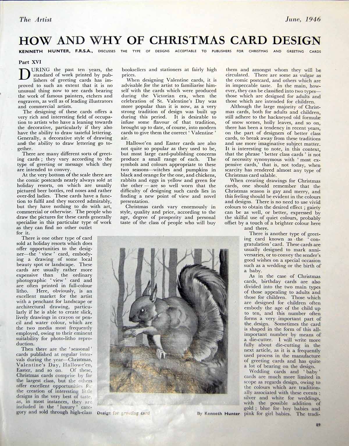 Antique Old Print Squirrel K Hunter Greeting Card Woodcut Design E Gill 1946 0