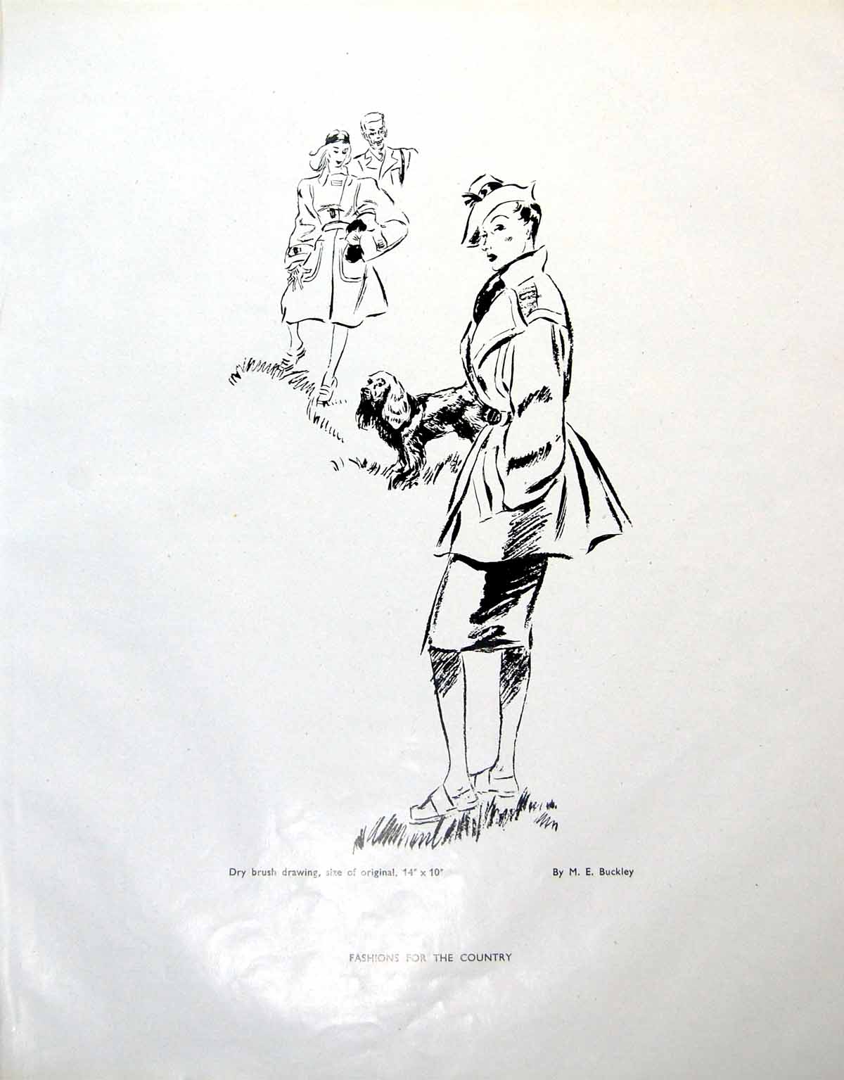 Antique Old Print Fashions For The Country Dry Brush Drawing Me Buckley 1946