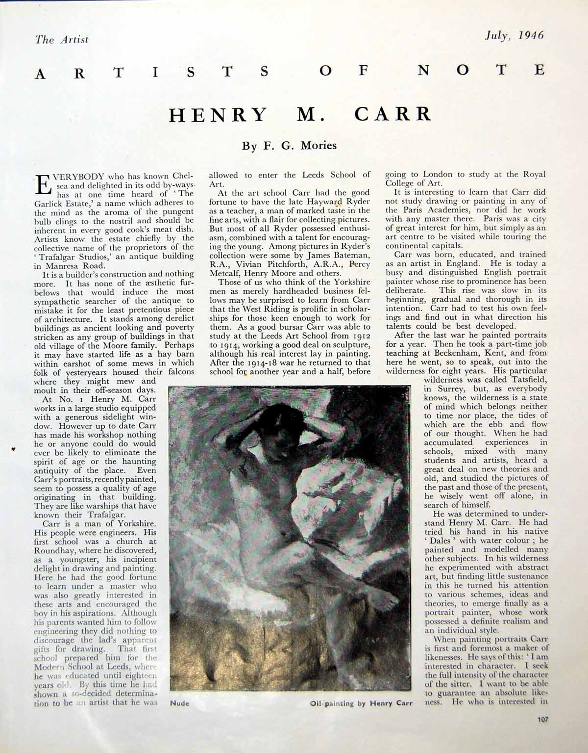 Old Print Nude Henry Carr January Buckinghamshire Father Valentine 1946 20th