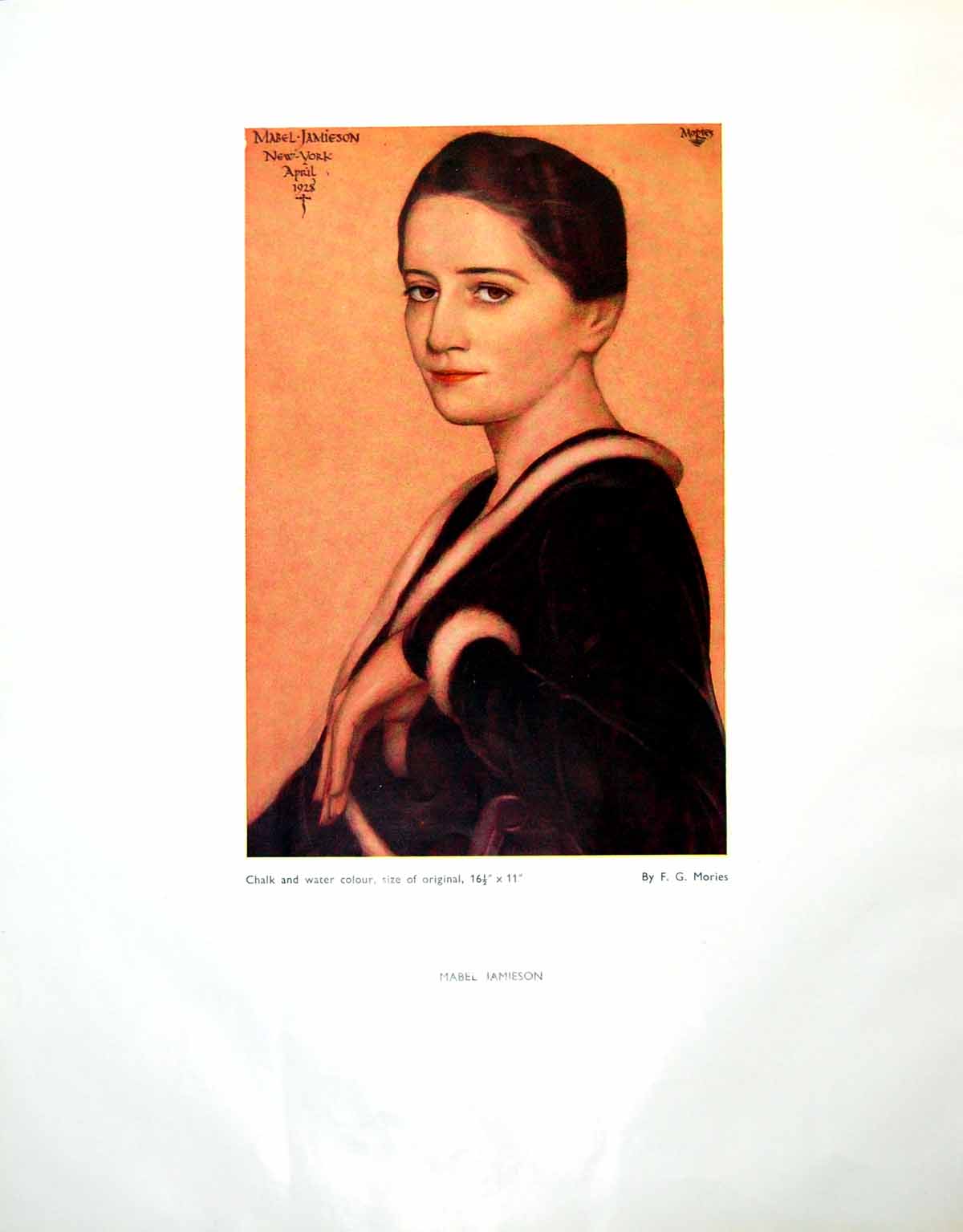 Antique Old Print Mabel Jamieson Portrait Chalk Watercolour Fg Mories 1946 20th