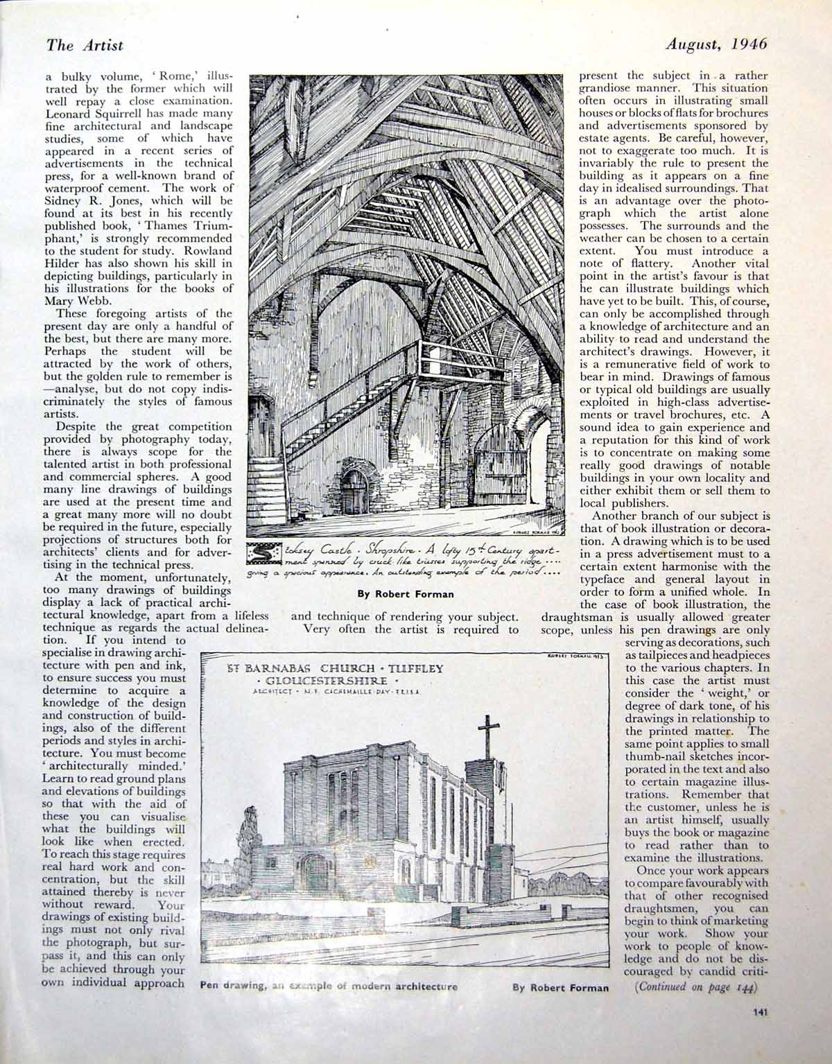 Antique Print Robert Forman St Barnabus Church Fashion Drawing Sleeve 1946