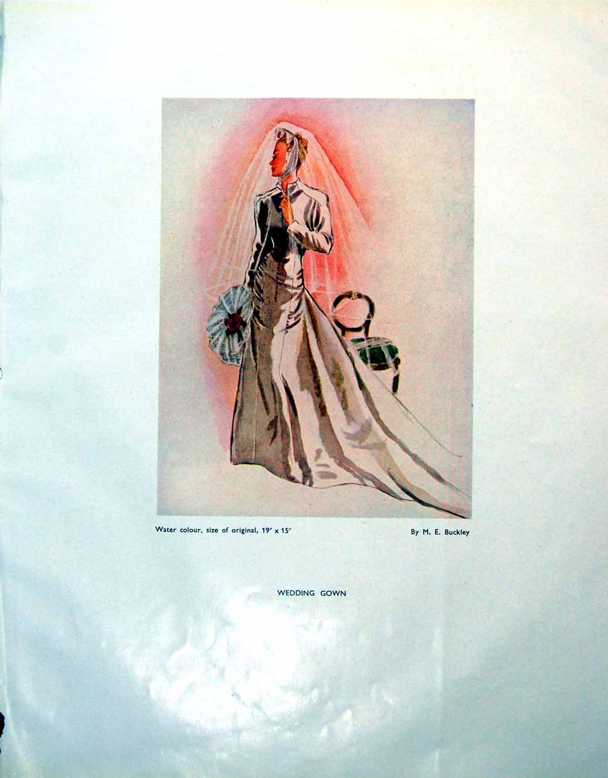 Old Vintage Print Wedding Gown Beautiful Lady Me Buckley Veil Chair 1946 20th