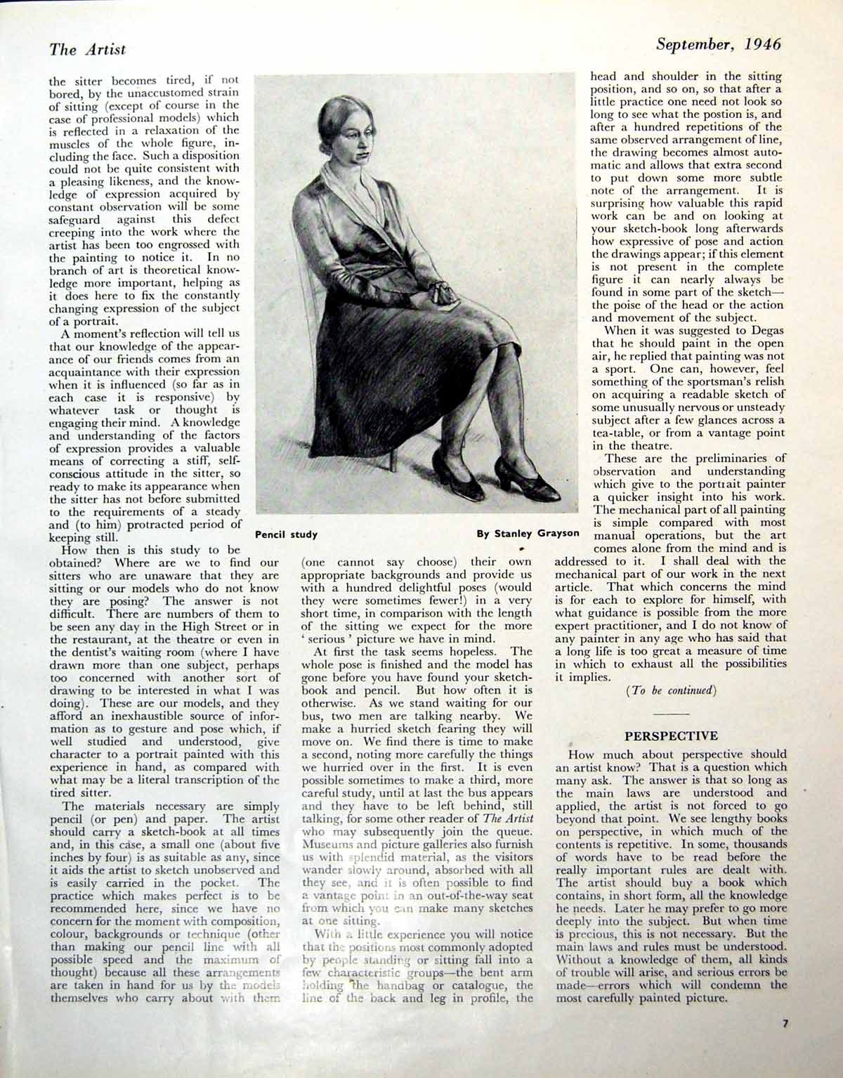 Old Print Pencil Study Lady Seated Hands Clasped Lap Stanley Grayson 1946 20th