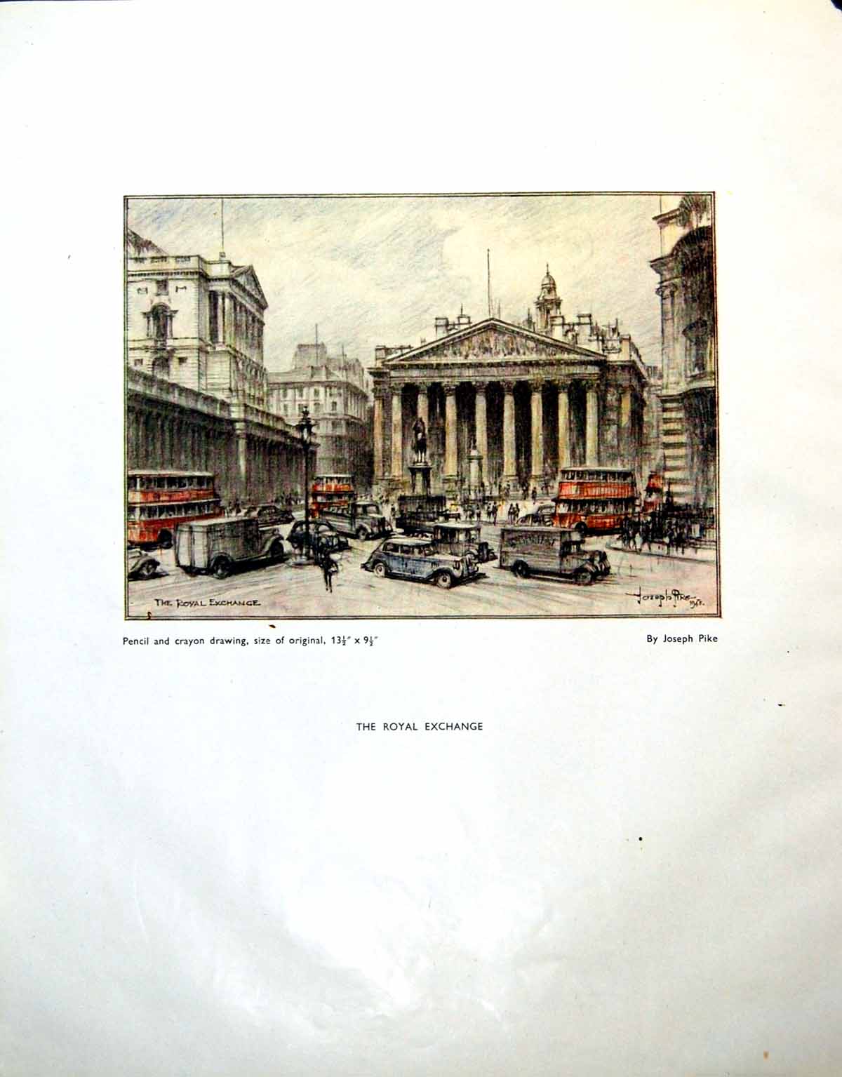 Antique Old Print Royal Exchange London Joseph Pike Chester Cathedral 1946