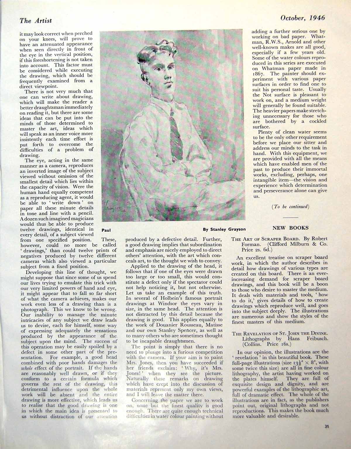 Antique Old Print Paul Study Young Man Black And White Stanley Grayson 1946