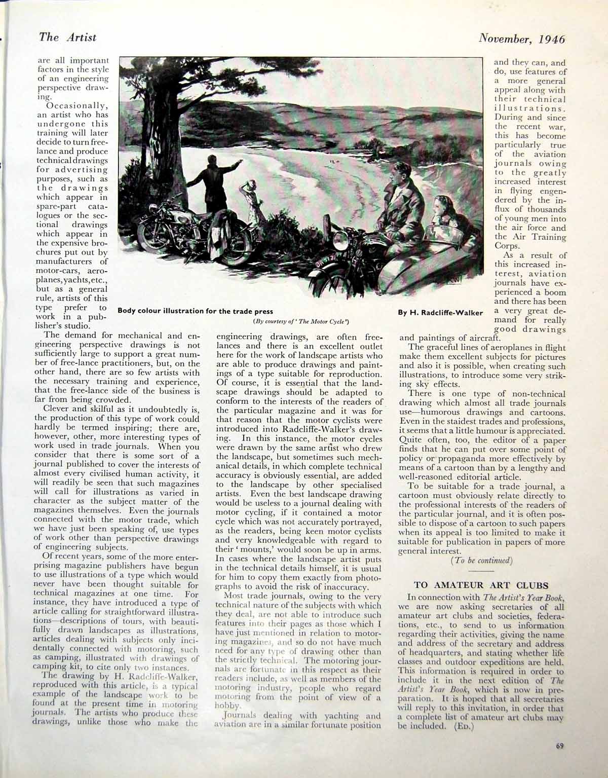 Antique Old Print H Radcliffe-Walker Coast Motorbikes Swing H Fragonard 1946