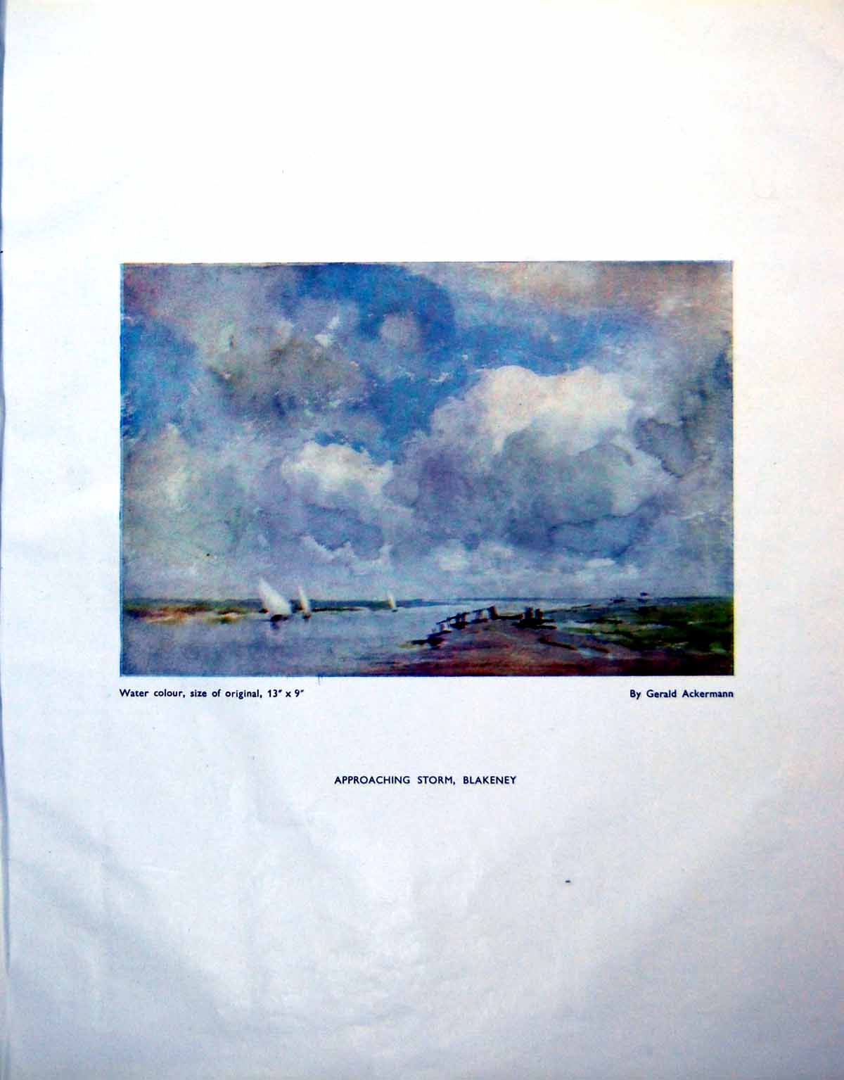 Antique Print Approaching Storm Blakeney Gerald Ackermann Exhibition 1946 20th