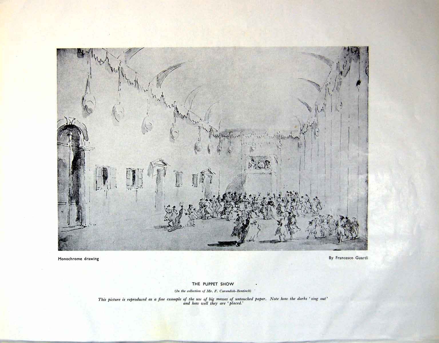 Antique Old Print Puppet Show Franceso Guardi Harbour Refuge F Walker 1946