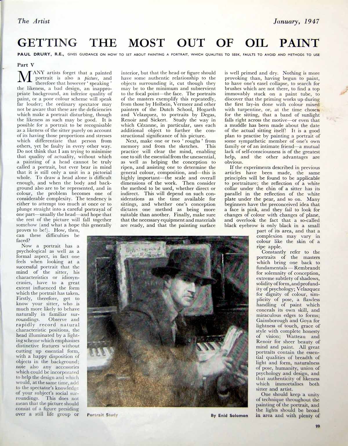 Old Print Portrait Study E Soloman Man Piano J Van Eyck J Arnolfini 1947 20th