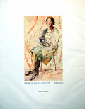 Antique Old Print Woman Reading Dry Brush Watercolour Stanley Grayson 1947 20th