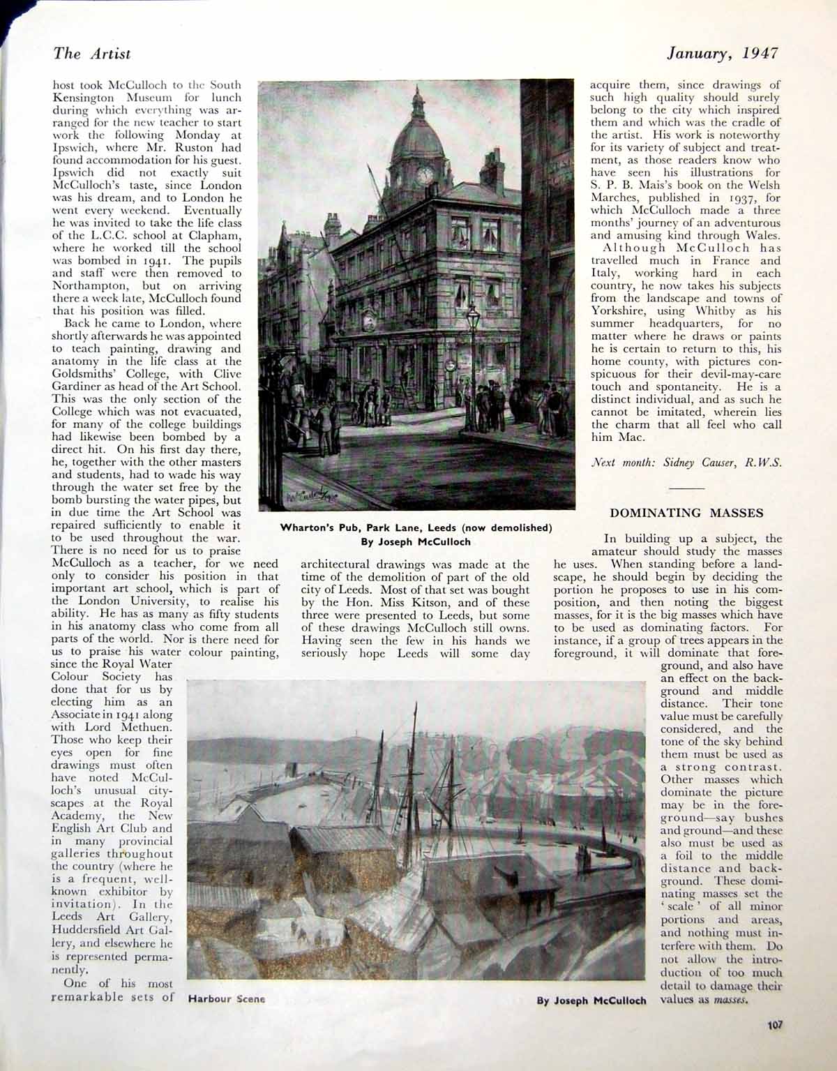 Antique Print Wharton'S Pub Leeds Harbour Scene J Mcculloch Cecil Orr 1947