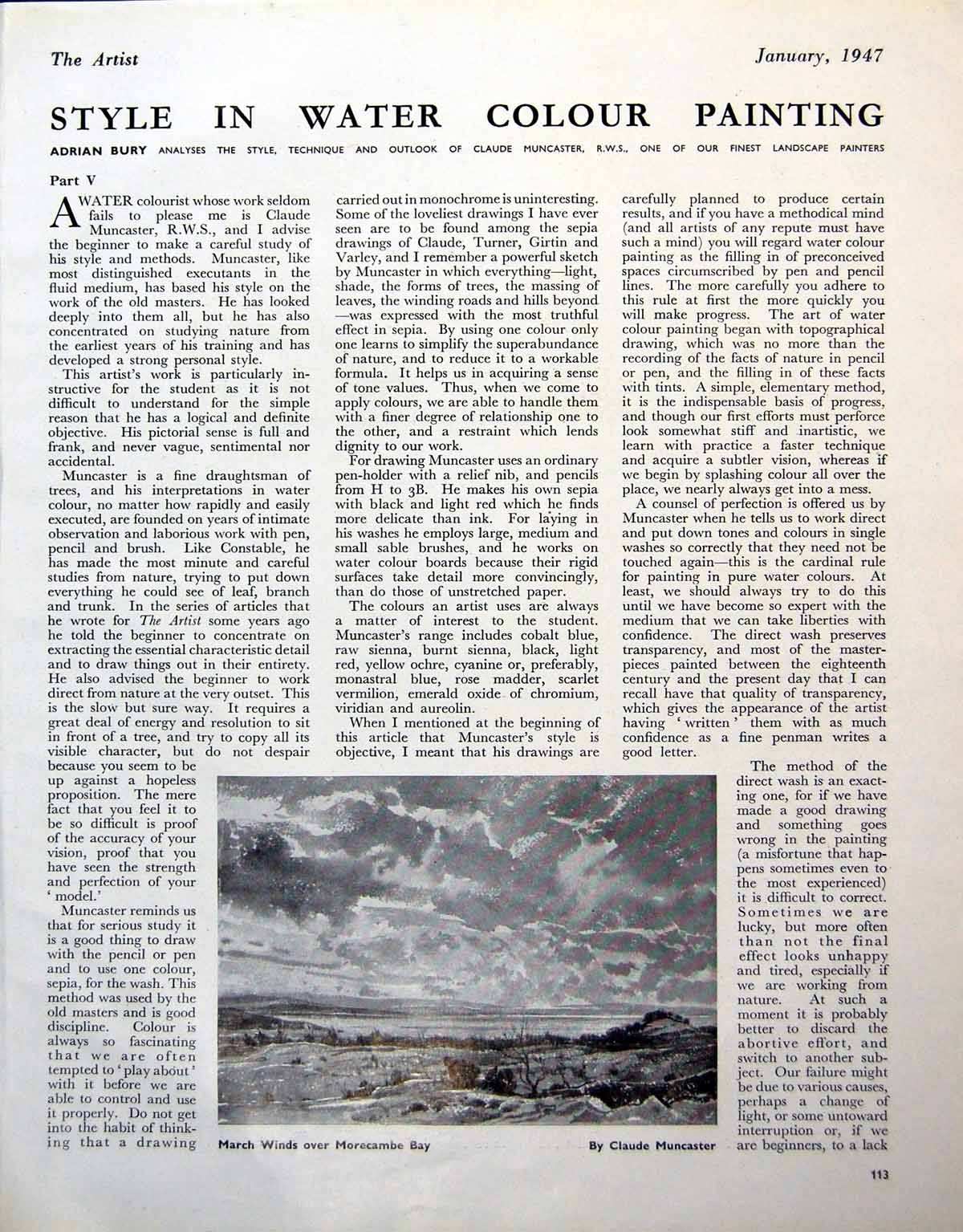 Old Vintage Print March Winds Morecambe Bay C Muncaster Newton Fell 1947 20th