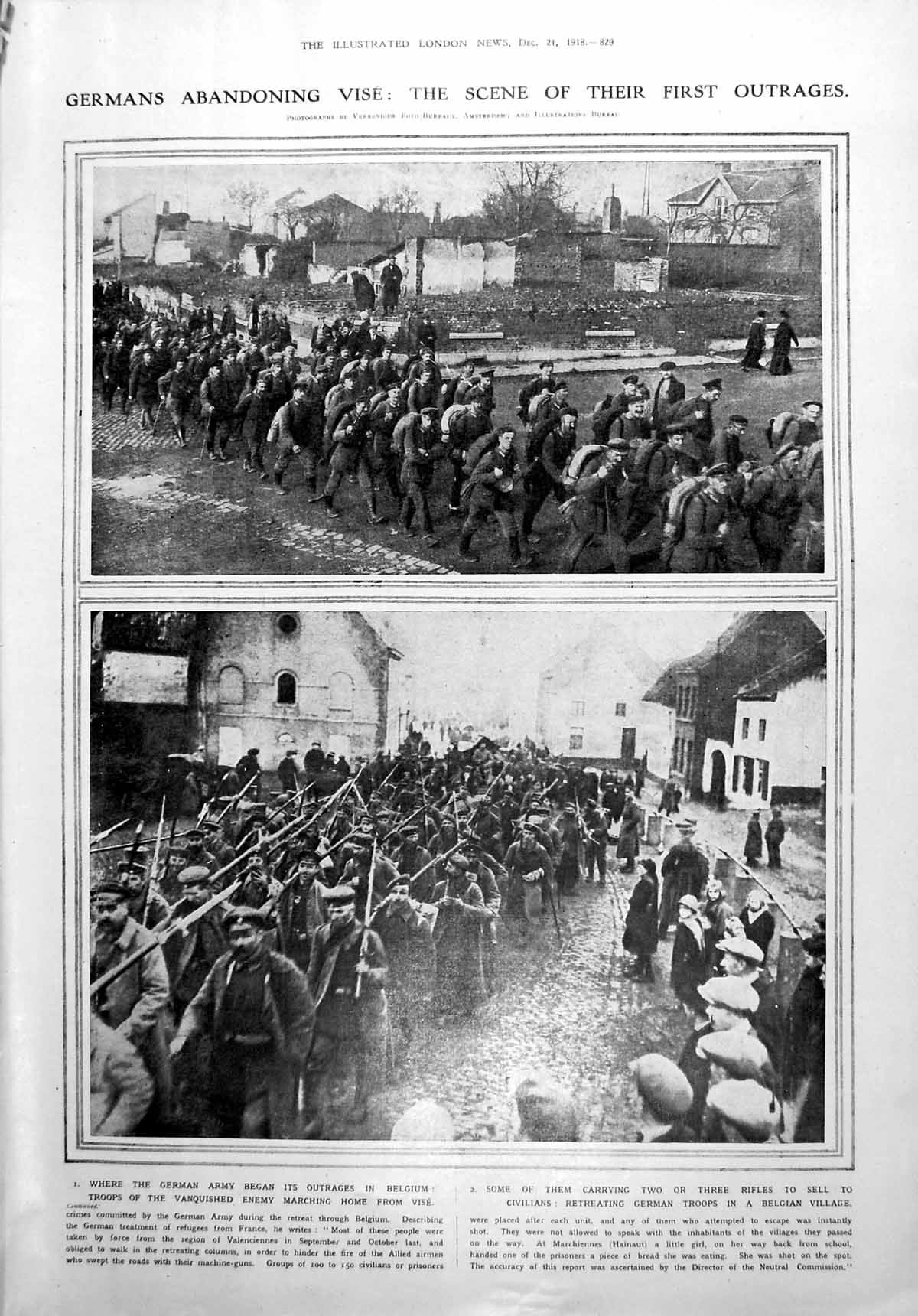 Old Vintage Print Germans Abandoning Vise Belgium Retreating Troops 1918 20th